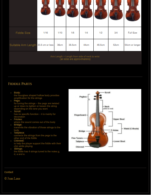 Web Development Assignment 2 fiddle parts information