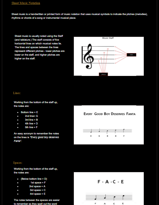 Web Development Assignment 2 music notation information